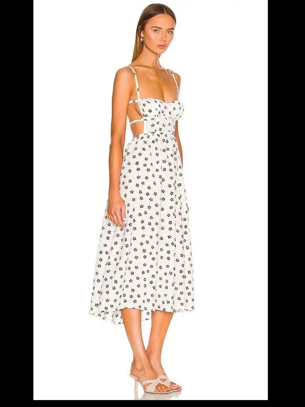 For Love & Lemons Brenda Midi Dress in Ivory - XS